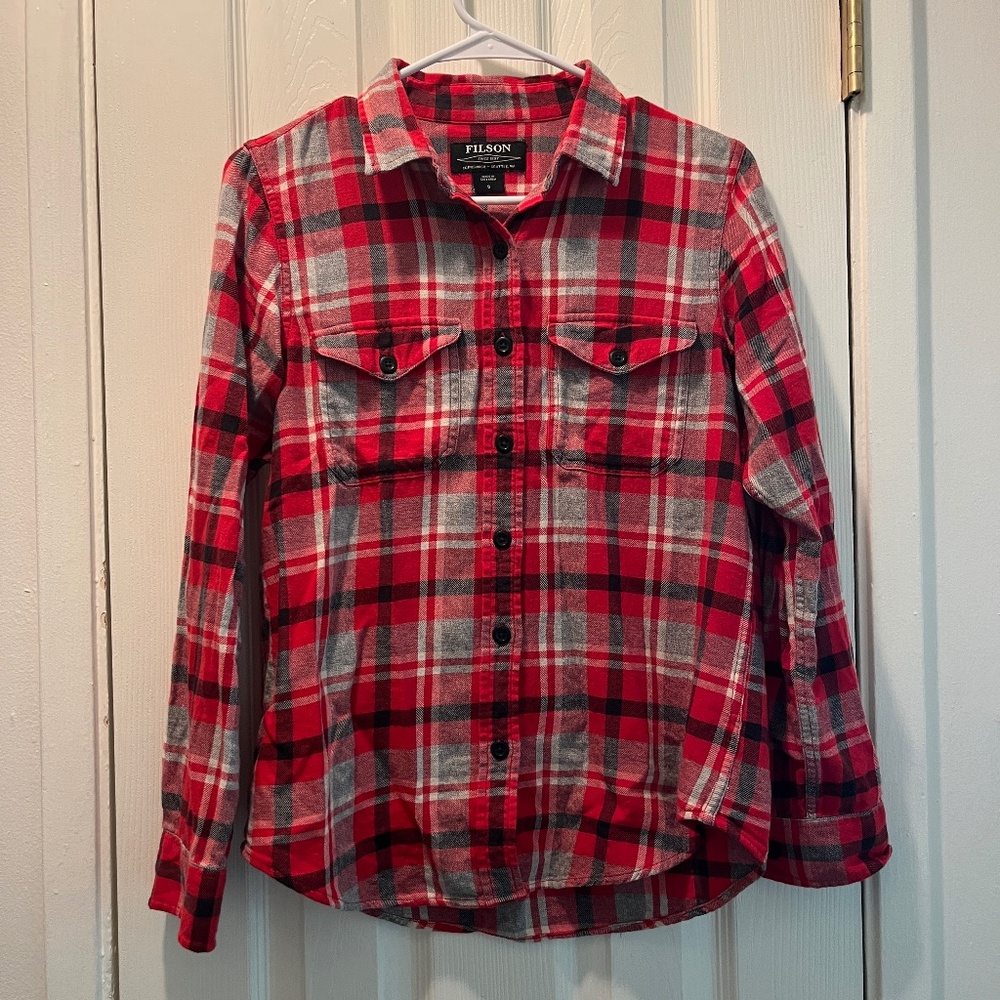CC Filson Red Buffalo Plaid Flannel Long Sleeve Shirt Button Up Womens Small